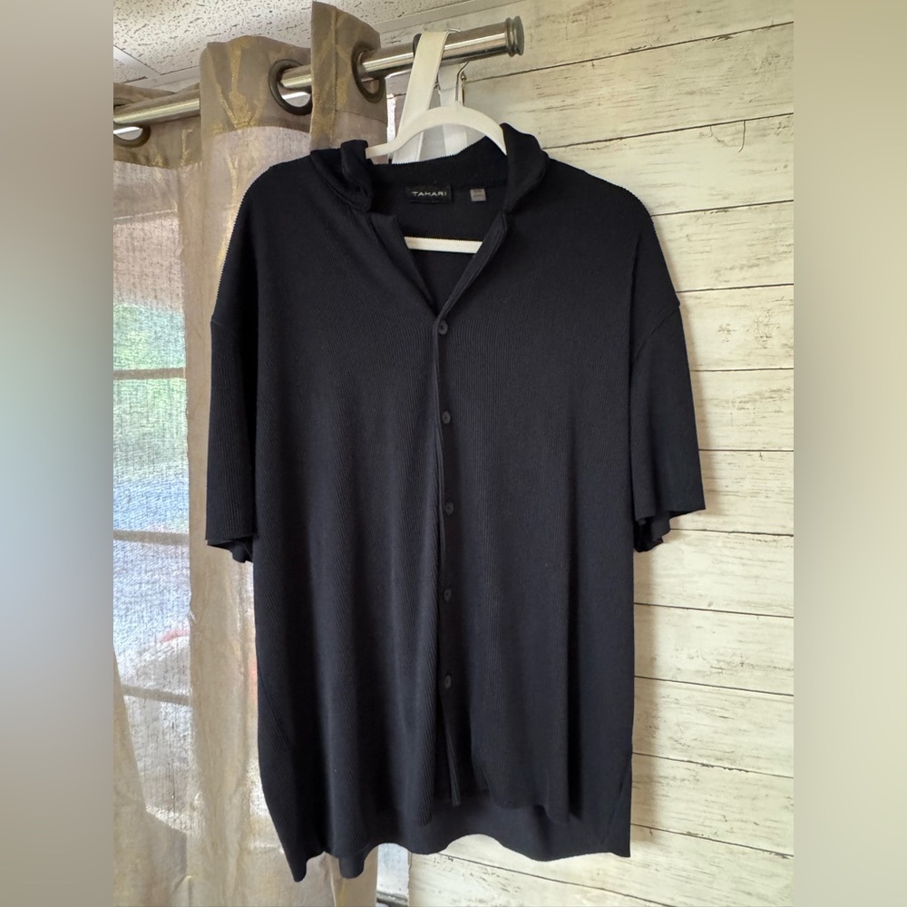 TAHARI Mens Navy Blue Button Up Shirt